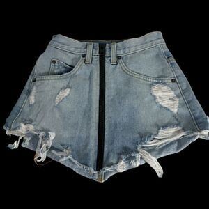 CarMar Los Angeles Distressed Denim Zip Front‎ Mini Skirt Sz 23